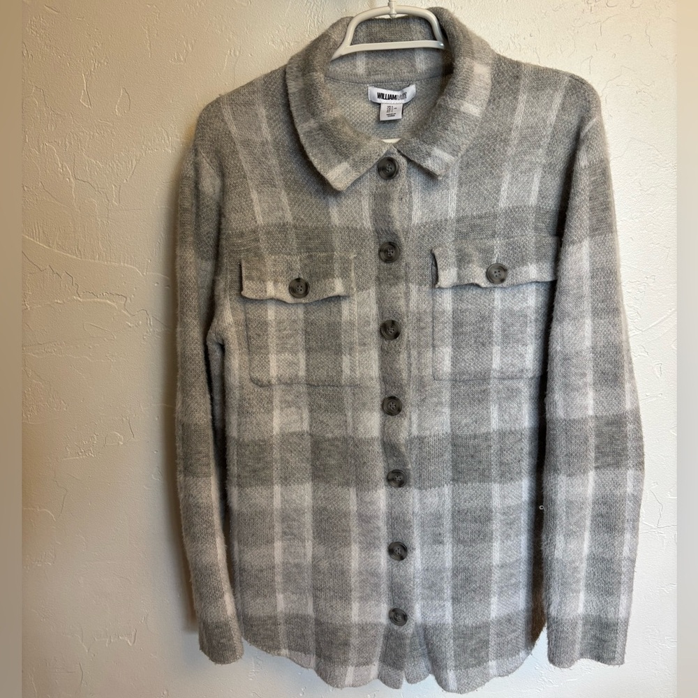 William Rast Long Sleeve Plaid Shacket Grey/White Large